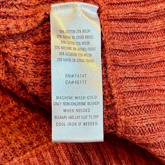 Natural Reflections Orange Waffle V-neck Long Sleeve Sweater Medium - Picture 9 of 10
